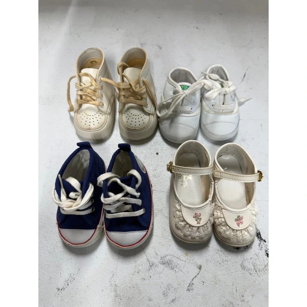 Vintage Baby Shoe Lot 4 Pairs McBaby Goldbug Baby Deer Sneakers Mary Janes 0-2